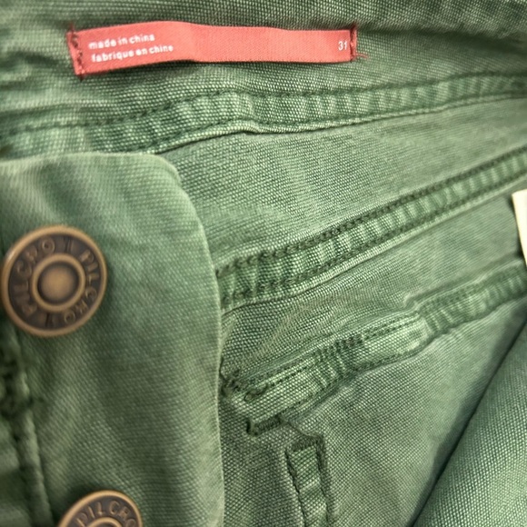 Pilcro (Anthropologie) size 31 EUC “distressed frat bootcut/wide Olive Trousers - Picture 11 of 13